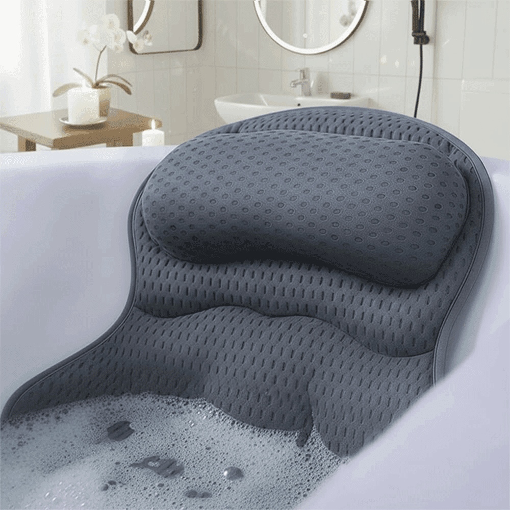 Rynex Bath Pillow for Tub — Ergonomic Luxury with 6 Suction Cups(Grey)
